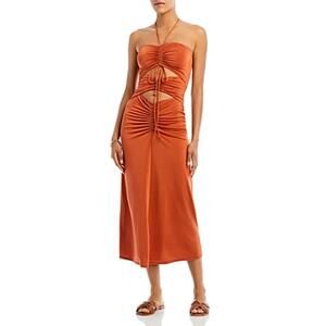 JADE Swim Strappy Ruched Midi Swimdress Cover Up Rust Orange Women’s Dress